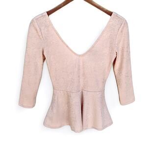 FOREVER 21 Petal Pink Coquette Peplum Babydoll Top 3/4 Sleeves Twee Size S